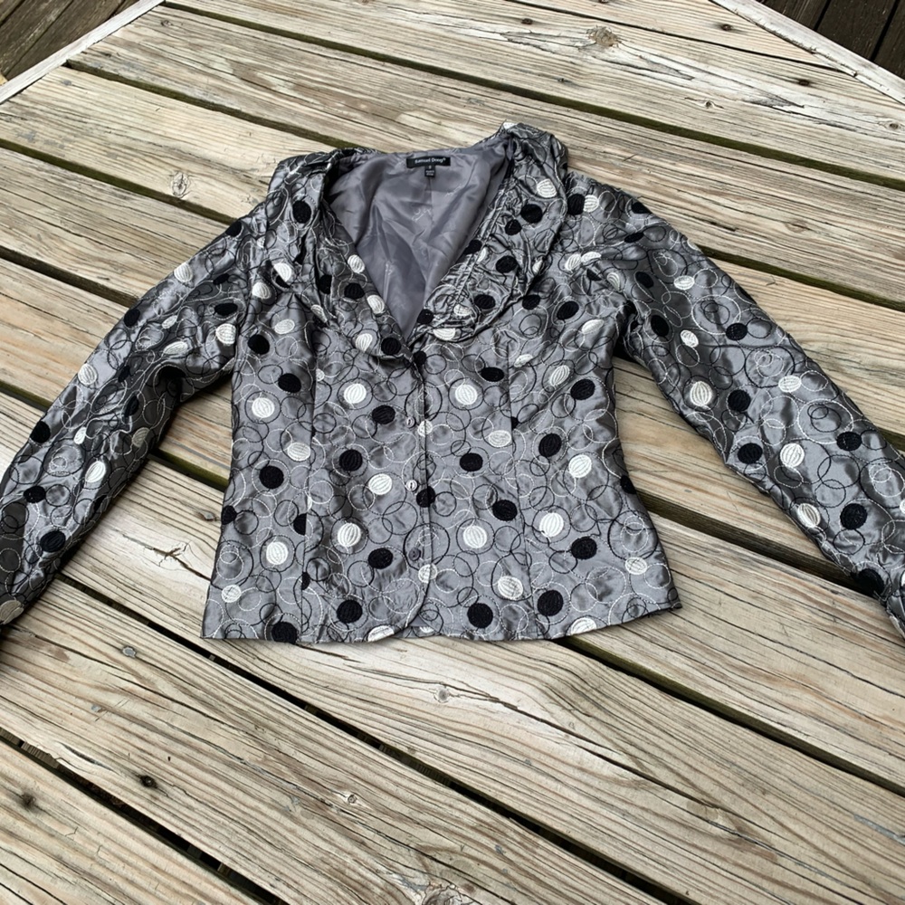 Samuel Dong Textured Button Jacket Shacket Art to Wear Embroidered silver Dot S